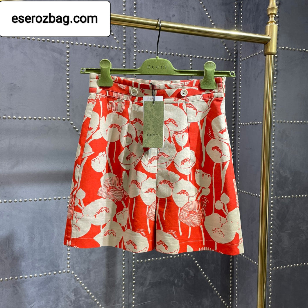 Poppy Flower Print Skirt